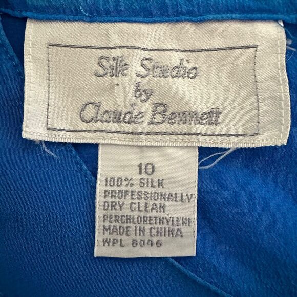 Vintage Silk Studio by Claude Bennett Womens Size 10 Short Sleeve Blouse Casual - Picture 10 of 11
